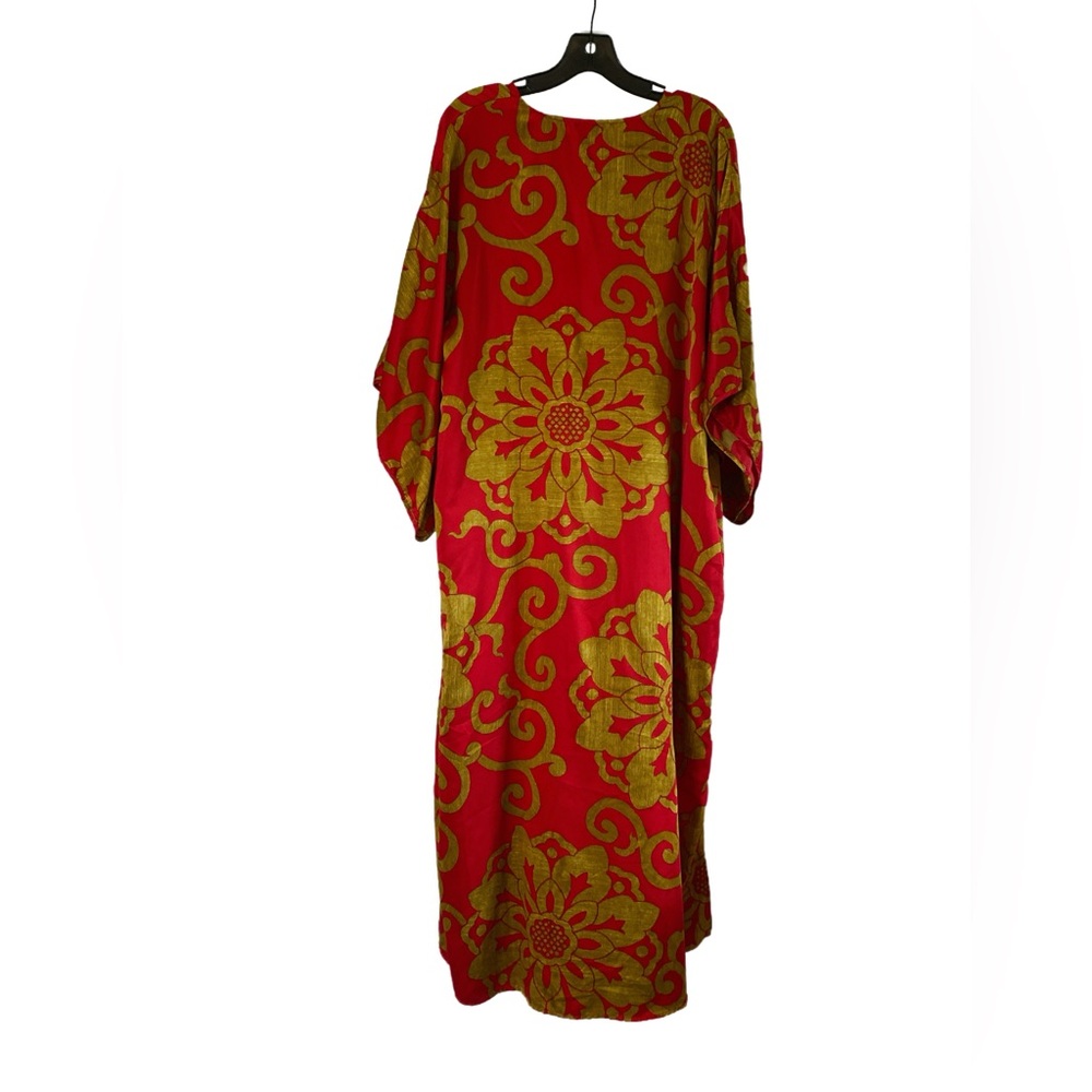 Natori Private Luxuries Red & Gold Kaftan Caftan Size L Elegant Loungewear - Picture 2 of 5